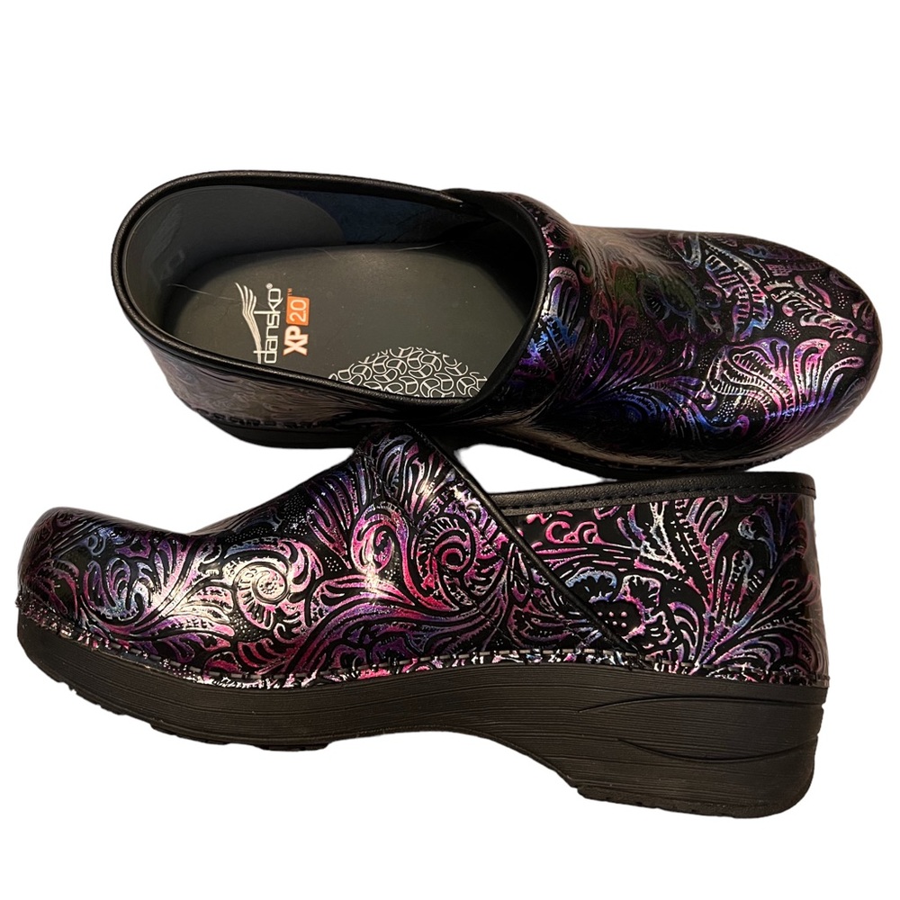 Iridescent paisley Dansko clogs